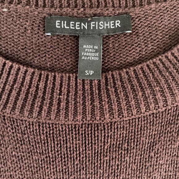 Eileen Fisher Crewneck Sweater Womens SMALL Deep Plum Purple Raw Hem 3/4 sleeve - Picture 5 of 6